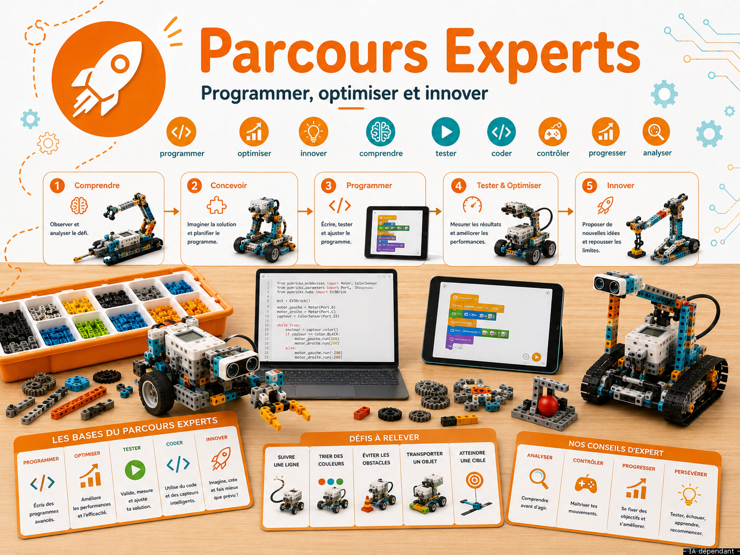 Parcours Experts : programmer, optimiser et innover, robots et exemples de missions.