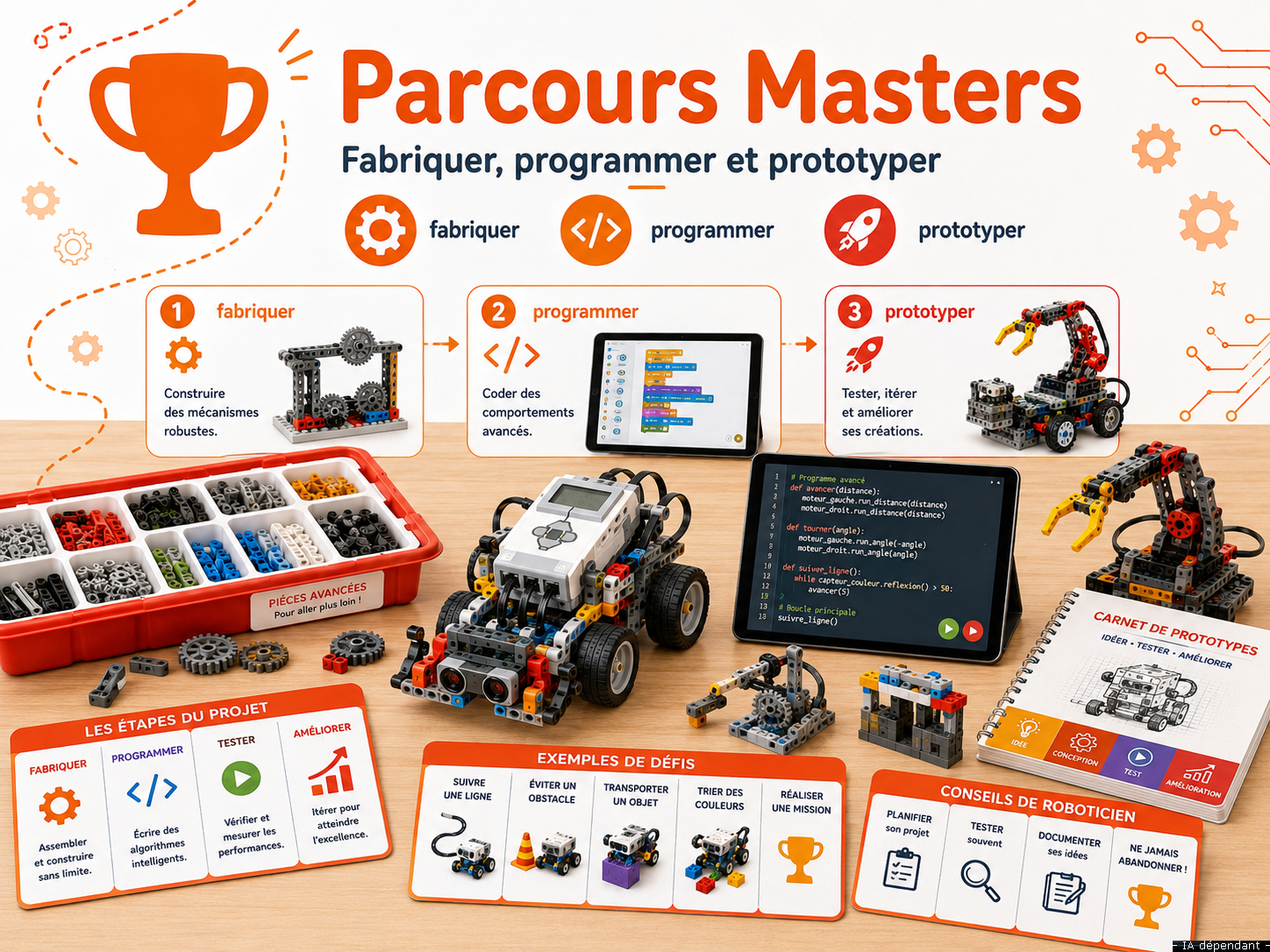 Parcours Masters : fabriquer et prototyper, robots et exemples de missions.